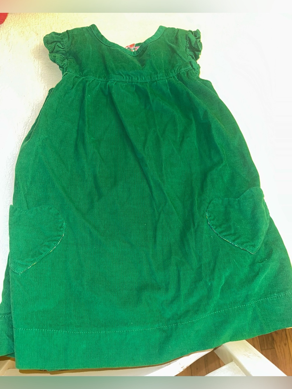 Mini Boden 3-4 y Corduroy Sleeveless Fit & Flare Heart Pocket Dress Green